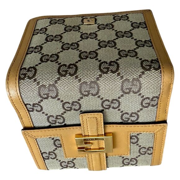 Authentic Gucci Monogram Canvas And Tan Leather Compact Wallet Women Card Slots - Picture 7 of 7